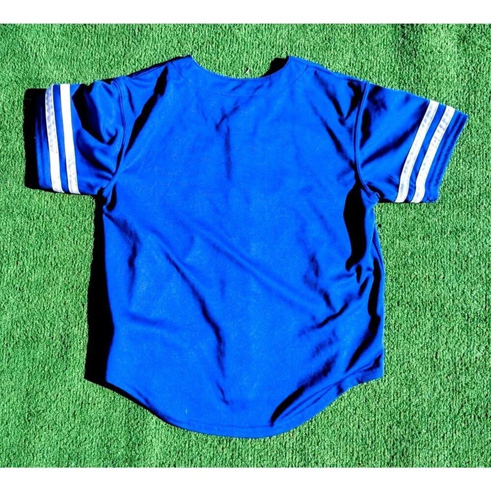 Chicago Cubs MLB Baseball Blue Jersey Boys Sml 6/7 Button Front Jersey Shirt EUC